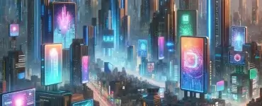 Futuristic-city-skyline-at-dusk-featuring-diverse-digital-billboards-and-holographic-ads.-The-skyline-is-bathed-in-vibrant-colors-showcasing-an-arra