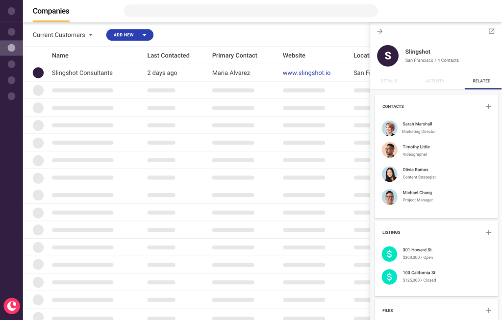 copper crm UI