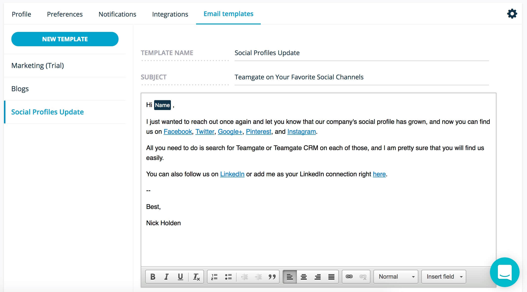 Email Templates Teamgate Social