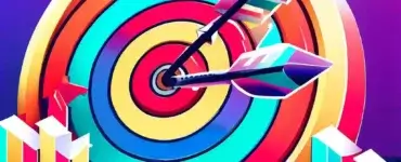 A vibrant illustration of a target with an arrow hitting the bullseye, with a sales graph ascending skyward in the background.