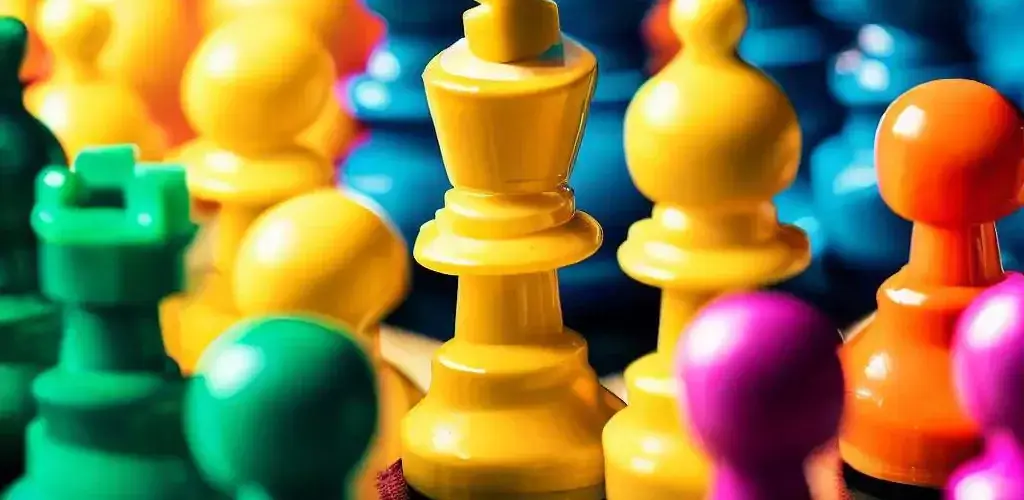 coloured chess pieces being sorted into groups by their colour