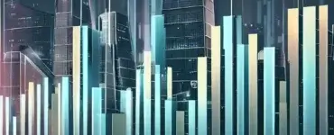A futuristic cityscape with buildings shaped like bar graphs and line charts, representing the analytical nature of CRM systems.