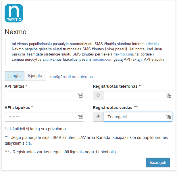 Nexmo. Siųskite SMS žinutes savo klientams