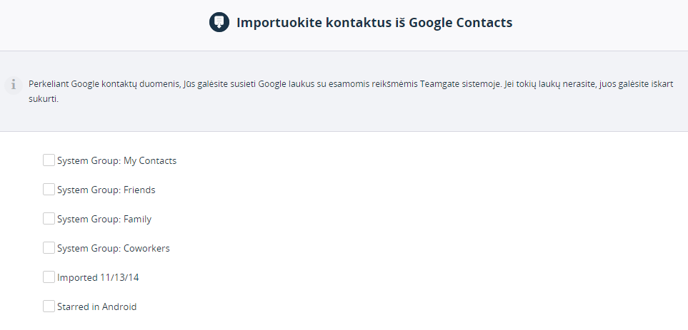 Kaip importuoti šaltus kontaktus?