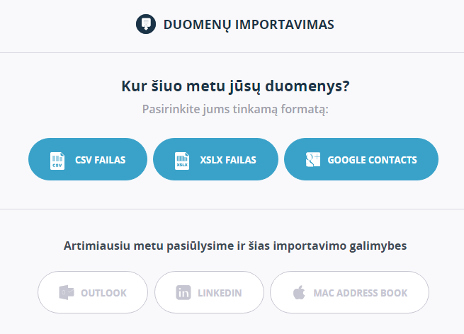 Kaip importuoti šaltus kontaktus?