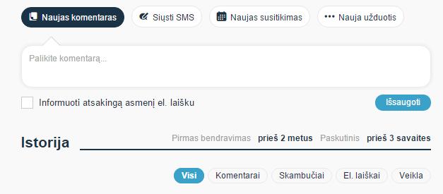 Kas yra Įmonės/Kontakto istorija?