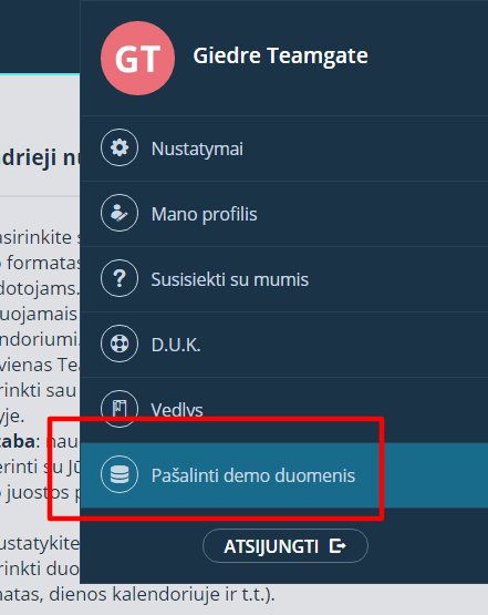 Kaip pašalinti demo duomenis?